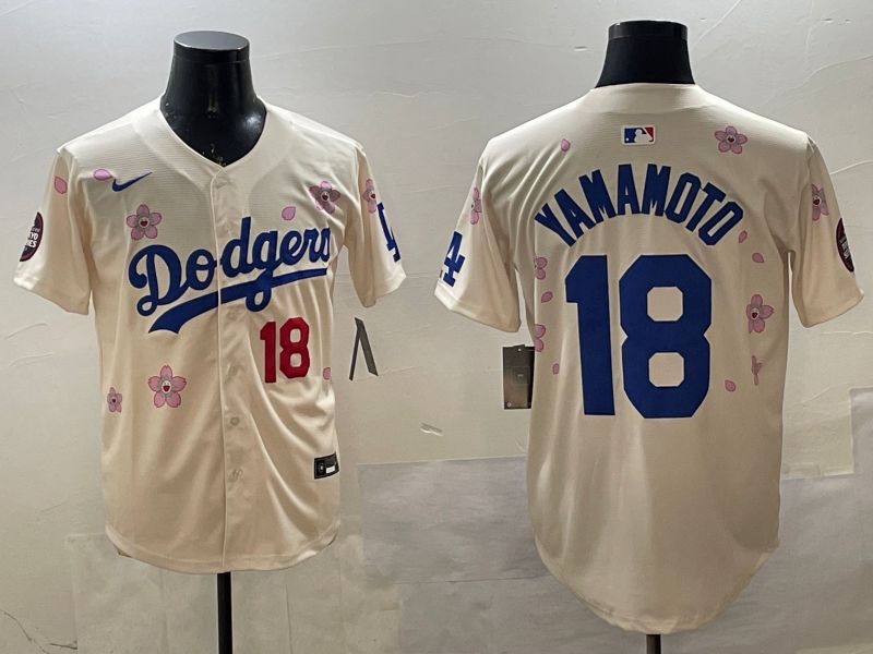 Men Los Angeles Dodgers #18 Yamamoto Cream Sakura Edition 2025 Nike MLB Jersey style 13